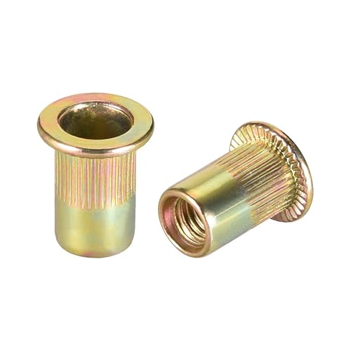 uxcell Tuercas de remache de acero al carbono M6 Inserto de cabeza plana amarillo cinc plateado 30 PC