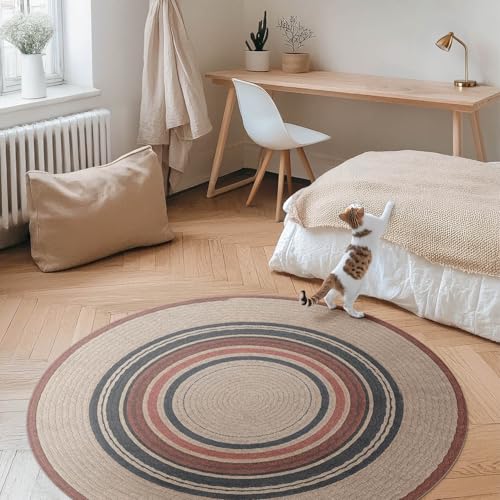 Tapis de sol vinyle beige rond ø50 cm résistant cuisine salon maison deco - 3