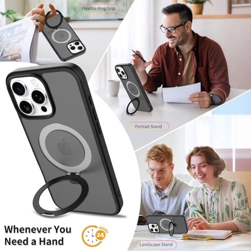 Image of Magnetic for iPhone 16 Pro Max Case, 6.9 inch, Compatible with MagSafe, Rugged Kickstand, Not-Yellowing Military-Grade Protection, Matte Black