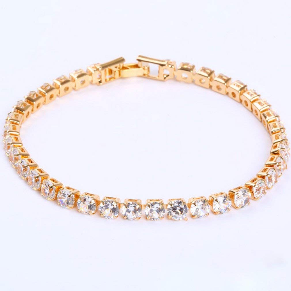 Bracciale da Donna Elegante Placcato Oro con zirconi cubici Bianchi per Gioielli da Festa di Nozze (19 cm)