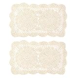 AUEAR, 2 Pcs Crochet Cotton Lace Placemats Doilies Rectangle Doily Beige Handmade for Dressers and...