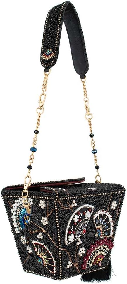 Mary Frances Fanfare Beaded Handbag Takeout Container Novelty Evening Purse Statement Bag, Black