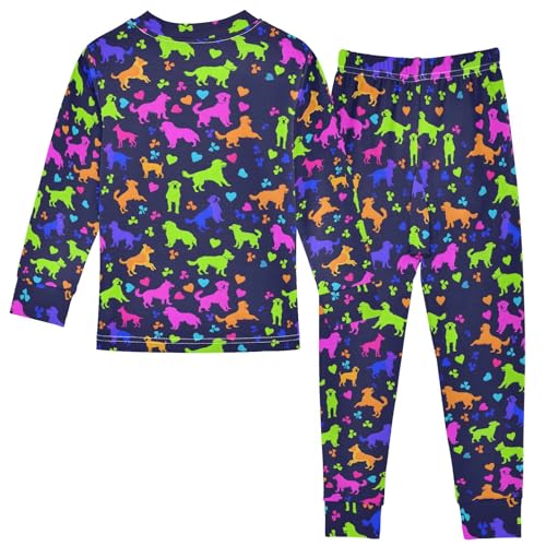 Multicolor Dogs Hearts Cute Pajama Sets Long Sleeve Top and Pants, Snug Fit Sleepwear for Night Wears2