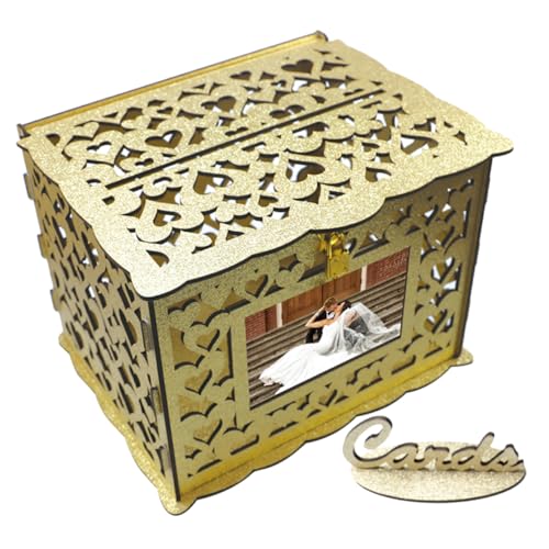 Unomor 1set Greeting Card Box Hollow Design for Weddings Birthdays and Special Occasions Elegant Wood Storage for Cards and Messages