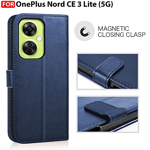 Image of CEDO Flip Cover for OnePlus Nord CE 3 Lite (5G) | Leather Finish | Inside Pockets & Inbuilt Stand | Shockproof Wallet Style Magnetic Closure Back Case Flipcover (Blue)