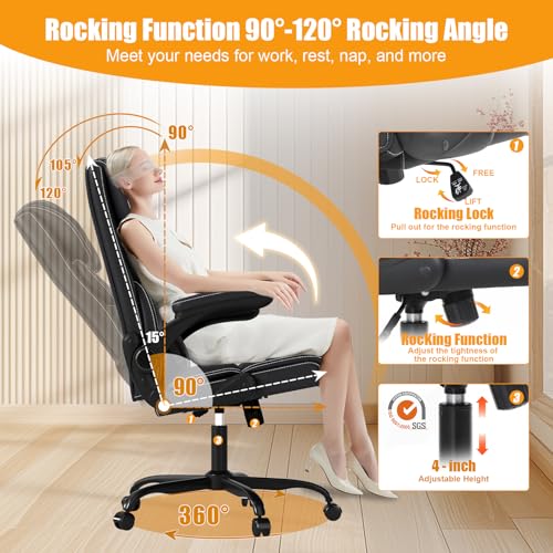 Executive Office Chair with Flip-up Armrests,Ergonomic Computer Desk Chairs,Mid-Tall Back Leather Office Chair 400 Lbs,Lumbar Support Swivel PC Chair with Rocking Function image 7