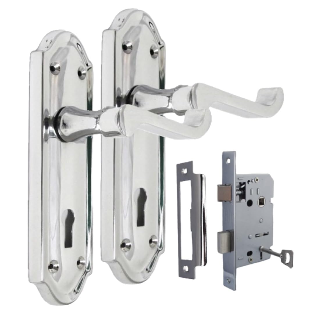 Epsom Door Handle Askworth Polished Chrome Internal Lever Set – Backplate Design 170mm x 48mm – Includes Sash Lock – 1 Pair