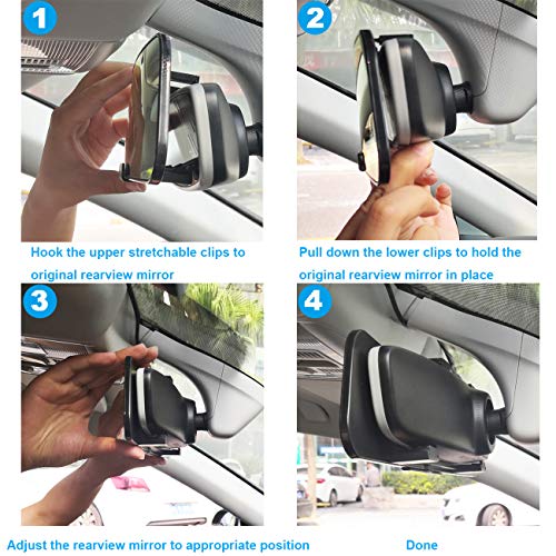 KITBEST Rear View Mirror 11.8" (300mm), Anti Glare Rearview Mirror, Wide Angle Panoramic Convex Curve Rearview Mirror Clip on Original Mirror to Eliminate Blind Spot and Antiglare for Cars SUV Trucks - Thumbnail 4