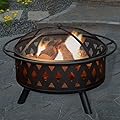 Fire Pit - 32-Inch Outdoor Wood Burning Firepit with Screen, Poker, and Cover - Outdoor Fire Pits for Backyard, Deck, or Patio by Pure Garden (Black)