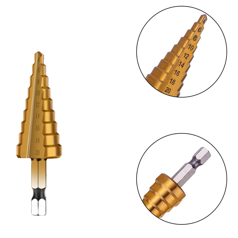 Buy 1pcs HSS Titanium Coated Spiral Grooved Step Drill Drills Bit 4 20mm Cut Tool Set Cone