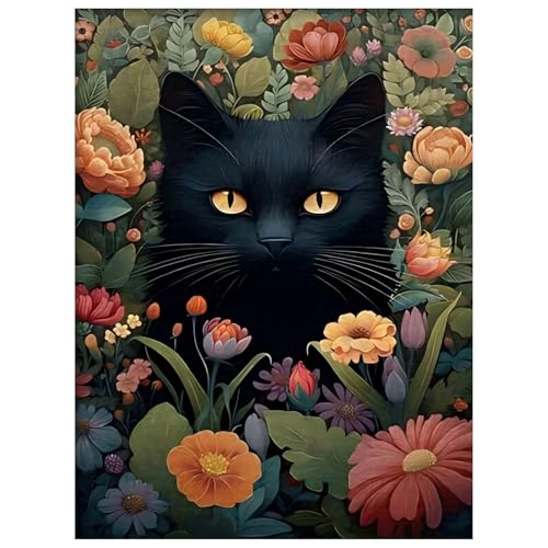 Pintura por números de gato para adultos lienzo de flores para decorar la pared de casa