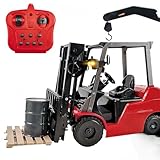 Quxxuol フォークリフトのおもちゃ ラジコン フォークリフトクレーン車 合金素材 簡単操作 リモコン ミュージックライト 積み下ろし機能 建設車両 おもちゃ 誕生日プレゼント (レッド)