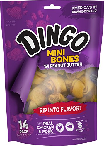 Dingo Peanut Butter Flavored Mini-Bone Treats With Real Chicken And Pork, 14 Count