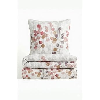 biberna Premium Seersucker Bed Linen 135 x 200 cm 2-Piece with Pillowcase 80 x 80 cm 100% Cotton Cooling Non-Iron Zip Summer Bed Linen Stylized Plant Model 0026722
