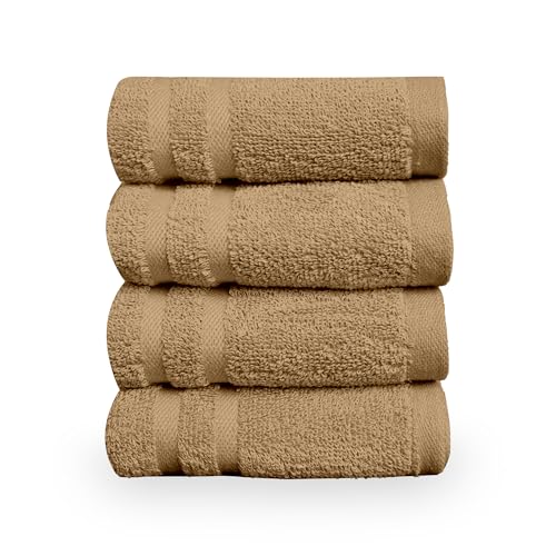 Image of Divine Casa Cotton 550 GSM Hand Towels Pack of 4 Beige, 60 x 40 cm Ultra Soft & Highly Absorbent Thick Bathroom Towels