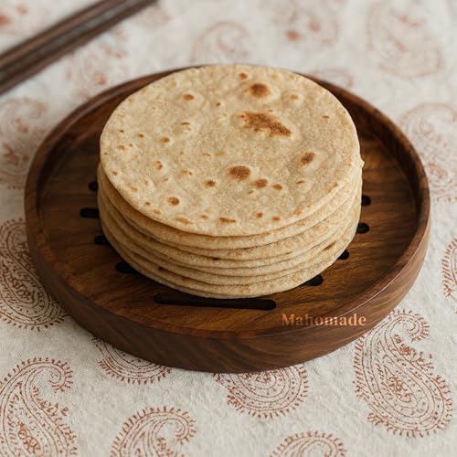 Image of Wooden Roti Holder, Roti Tray, Sheesham Wood Serving Plate, 9 inche Round, Natural Brown, Chemical-Free (Roti Plate)