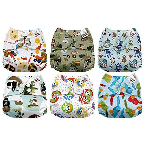 Mama Koala 3.0 Cloth Diapers for Babies with AWJ Lining, 6 Pack with 12 5-Layer Bboo(No Microfiber) Cloth Diaper Inserts - Reusable and Washable Pocket Diapers(12-My Warm Heart)