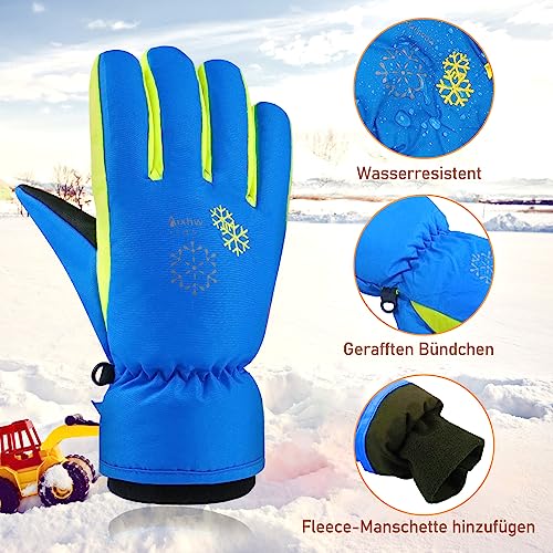 TBoonor Guantes de Esquí Niño Guantes de Nieve para Niños Impermeable Calientes Térmicos Nieve Anti-Viento Guantes Térmicos Fleece Deporte al Aire Libre Entre 6 y 12 años (Azul, M) - imagen 4
