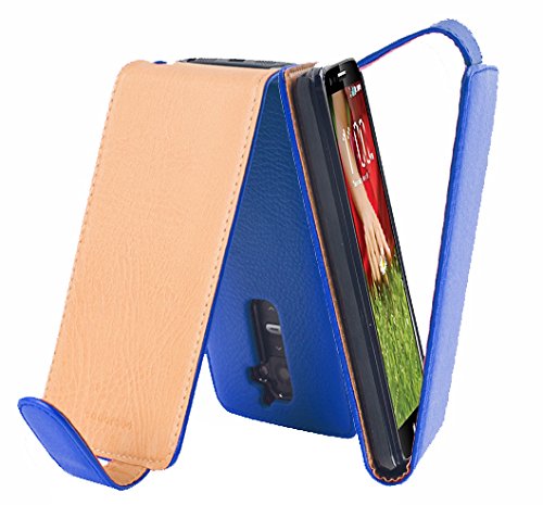 CadoraboCase Works with LG G2 (Design FLIP SCTRUCTURE) - with 2 Card Slots - Case Etui Cover Pouch PU Leather Flip NAVY BLUE DE-101570