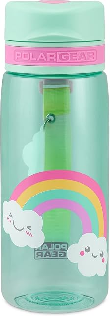 Polar Gear Kids Flip Cap Bottle  550ml Tritan Rainbow Bottle with Detachable Carry Strap  Wide Neck Drinking Water Bottle with Dust Cover Lid  BPA Free & Reusable  for School & Sports  Green
