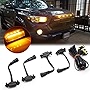 Xotic Tech 4pcs Smoked LED Front Grille Marker Light Lamps Kit & Wiring Harness Compatible with Toyota Tacoma w/TRD Pro Grill 2016-up 3000K Amber or RAV4 2019-2021 (#OE Part PT228-35170)