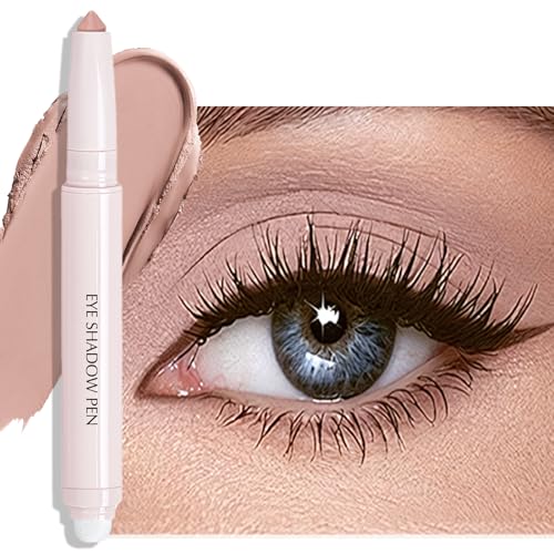 Wugbc Eyeshadow Stick, Nude Beige Matte Cream Eyeshadow Long-Lasting Crease-Proof Neutral Eye Brightener Shadow Eyeliner Pencil High Pigmented Highlighter Makeup Crayon with Blending Brush