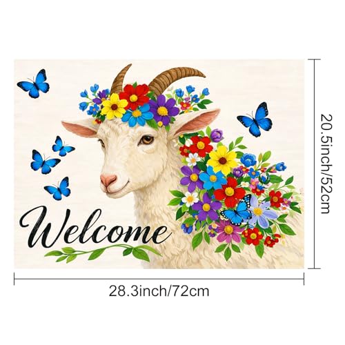 Image of HOMETITUTE Spring Stove Top Cover 28x20 Welcome Goat Floral Heat Resistant