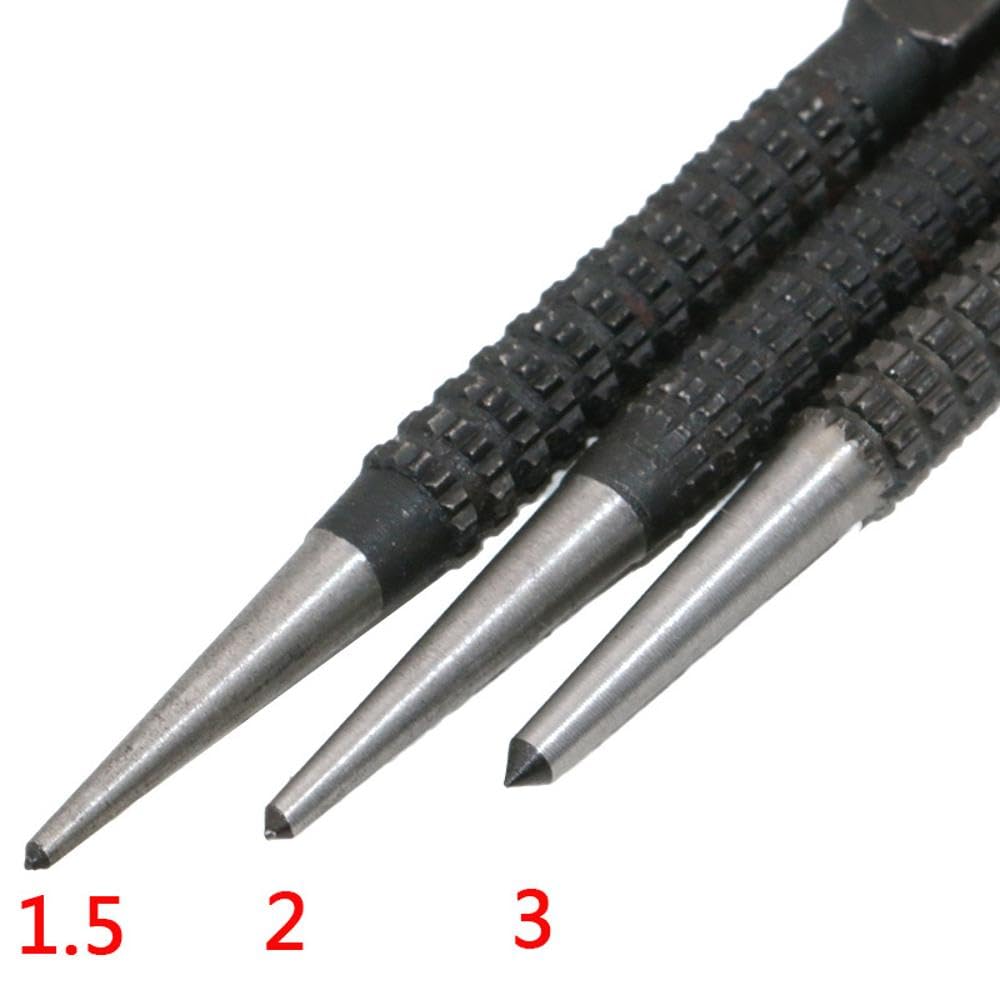 Ankörner Satz, 3 Stück Positionierstanzer Durchtreiber und Körner Set für Löcher Bohren, Abtrennen, Abschlagen (1.5mm-3mm)
