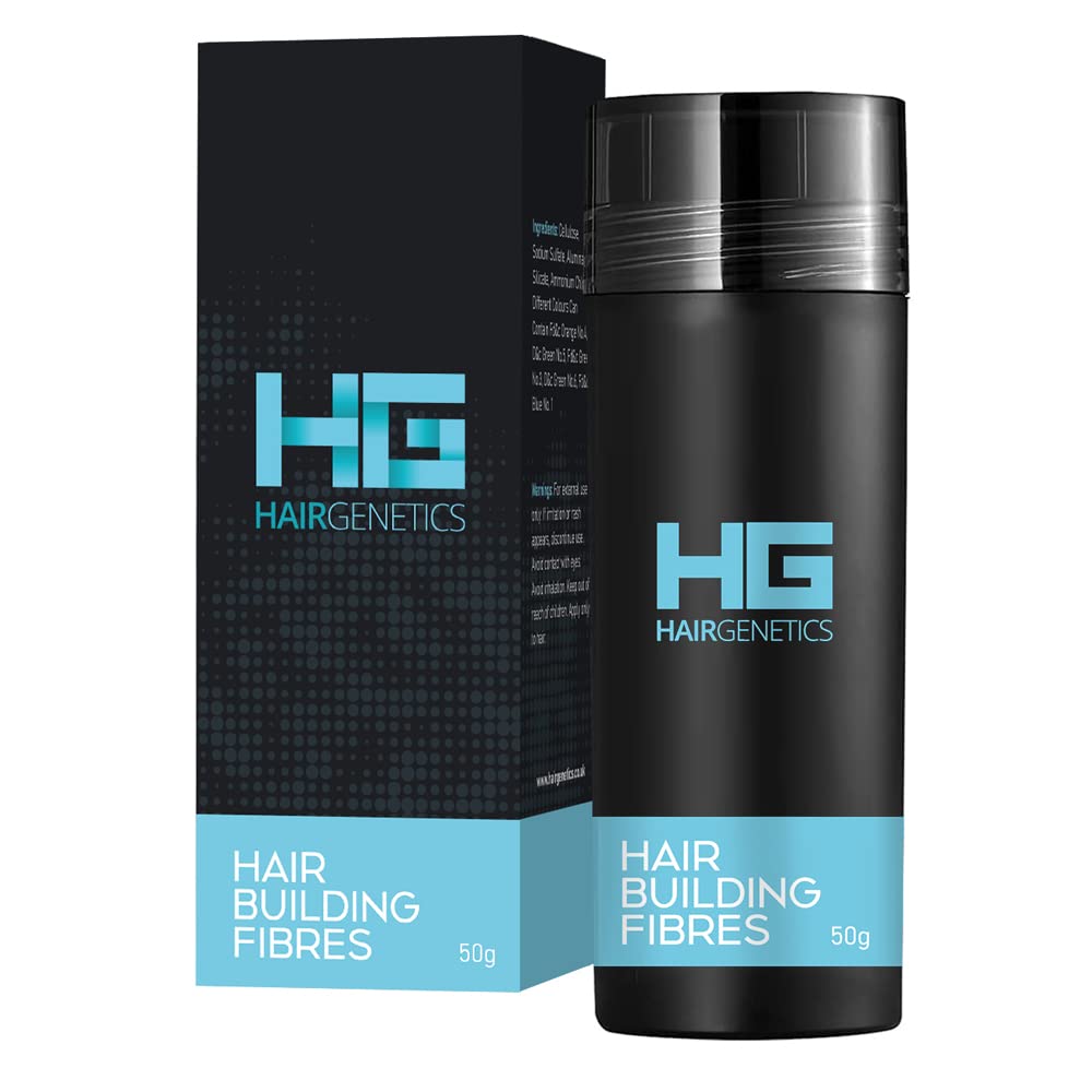Hair Genetics Hair Fibres for Hair Loss Cover Thin Hair & Bald Spots- Hair Fibre for Thick Hairs- Fibers for Men and Women for Hair Loss (Black 50g)
