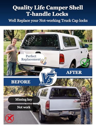 Quality Life Truck Cap Camper Shell T-Handle Lock Latch Replacement Parts, Truck Bed Topper Door Locking Kit Accessories with Keys - L&R Pair - 1