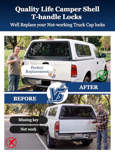 Quality Life Truck Cap Camper Shell T-Handle Lock Latch Replacement Parts, Truck Bed Topper Door Locking Kit Accessories with Keys - L&R Pair