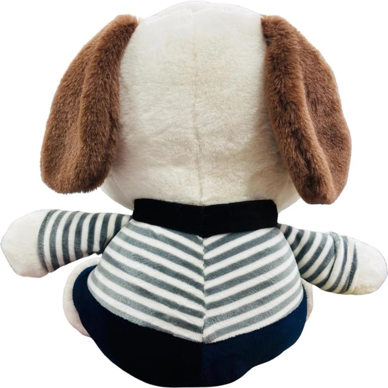 Image of Cute White Dog Soft Toy with Striped T-Shirt, Ultra-Soft Plush Stuffed Animal for Kids, Cuddly Puppy Toy for Boys and Girls, Durable & Washable, 32cm