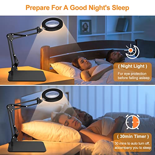 Magnifying Glass With Light And Stand, 8X Magnifying Glasses Lamp For Close Work, 3 Color Light,10 Brightness Glass Lens & Swing Arm Magnifier Lamp With [Sleep Timer Function] For Reading Soldering #TOP3