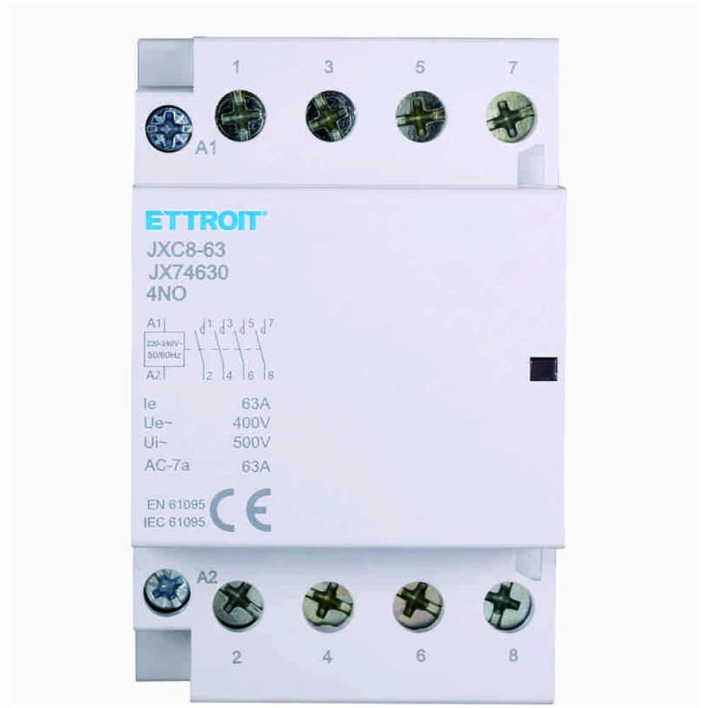 230 V 63 A, 4 NO, 4 POLITY, KONTAKTOR, TELERUTOR, 3 MODUŁY, MONTAŻ NA Szynie DIN, 4 NORMALNIE OTWARTE styki, cewka 220 V 240 V AC