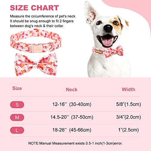 Image of Tunkoo Super Cute Dog Collar with Bow Tie Pink Flamingo Heart - Durable, Adjustable, and Stylish Pet Collar Available in Small Medium Large L