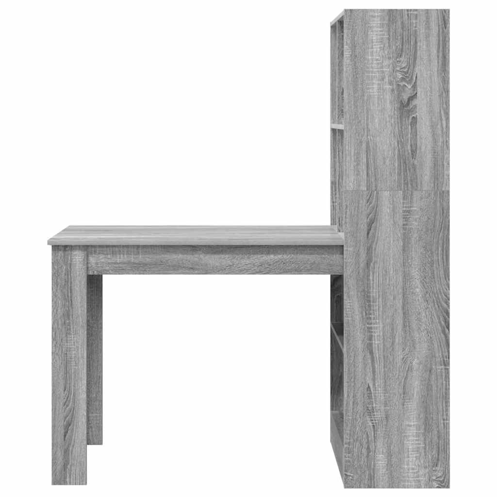 Moderner Schreibtisch mit Stauraum, Graues Sonoma, 122 x 67 x 145 cm, aus Holzwerkstoff mit Regalen und Fächern für Büroorganisation