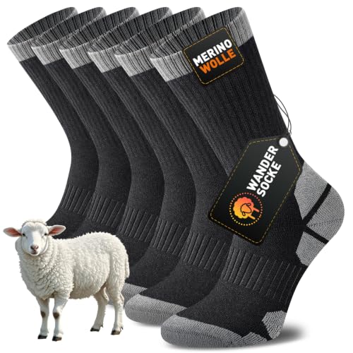 Niorasen Merino Socken Herren Damen, Dicke Wandersocken, Funktions Merinowolle Outdoor Socken, Anti-Blasen Merinowolle Arbeitssocken, Gepolstert Wollsocken, Laufsocken, Sportsocken, Unisex 3 Paar