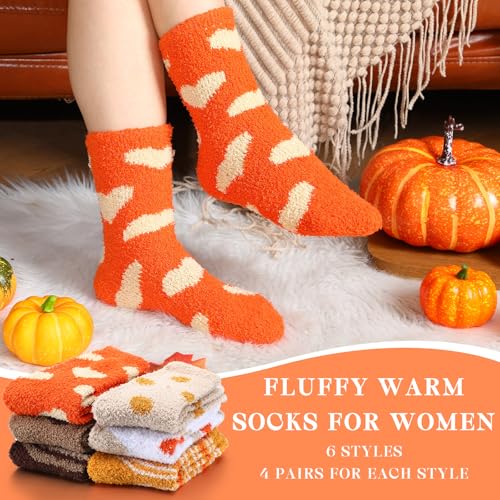 Foaincore Womens Fall Warm Plush Socks Fuzzy Slipper Socks Fluffy Soft for Autumn Halloween Thanksgiving Winter Home Indoor2