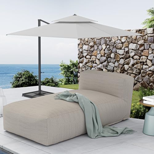 Dineli Outside Chaise Lounge Chairs Bed Lounger Outdoor Couch Sofa for Pool Comfy Patio Furniture Foam Filling Bean Bed Chair Lazy Sofa for Outside, Water-Resistant Sunbed (Light Orange, 70'' Length)