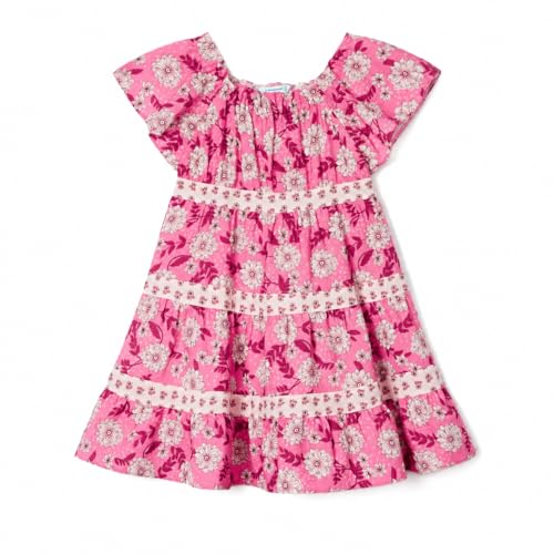 Vestido de verano para niña de 3-9 años rosa con estampado floral y mangas aleta, 3923