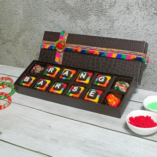 Image of Velvet Fine Chocolates Premium Holi Chocolate Gift Festive Box 12 Assorted Chocolates Holi Gift Pack for Kids, Family, Friends, Employees