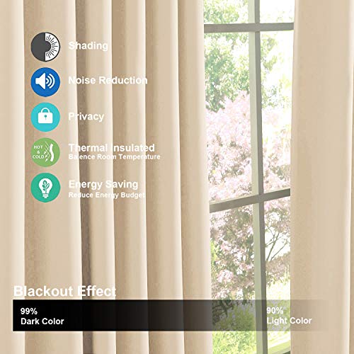 Oxford Homeware Blackout Curtains Bedroom Pencil Pleat Readymade Living Room Window Curtain Tape Top Thermal Insulated Kitchen Curtains+ 2 Tiebacks (Cream, 46" x 54" (117cm x 137cm)) - Image 6