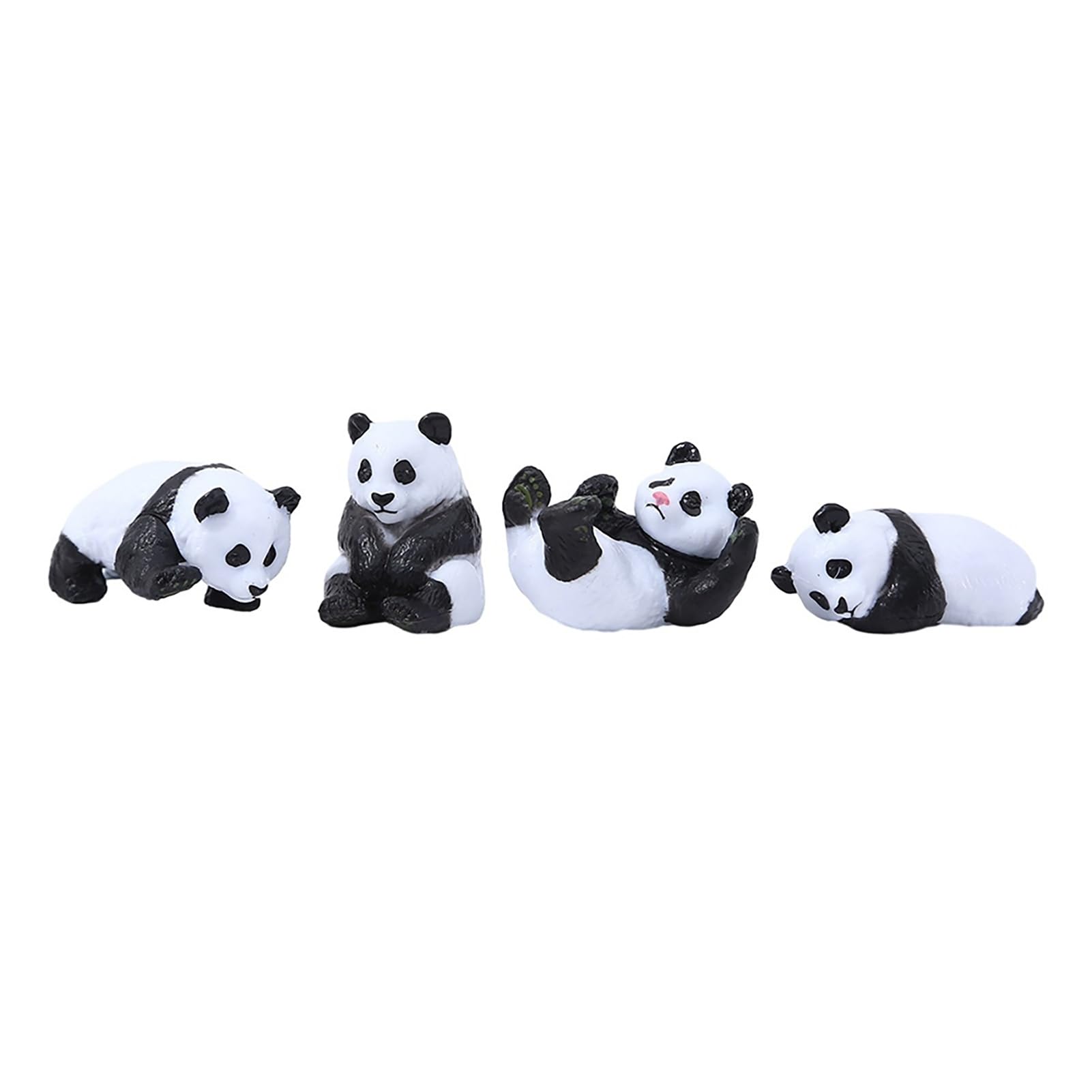 Glifora 4 Pcs Mini Panda Figurine - Cute Tiny Panda Statue, Miniature Pandas Cake Topper Ornament for DIY Micro Landscape, Dollhouse and Fairy Garden Decor