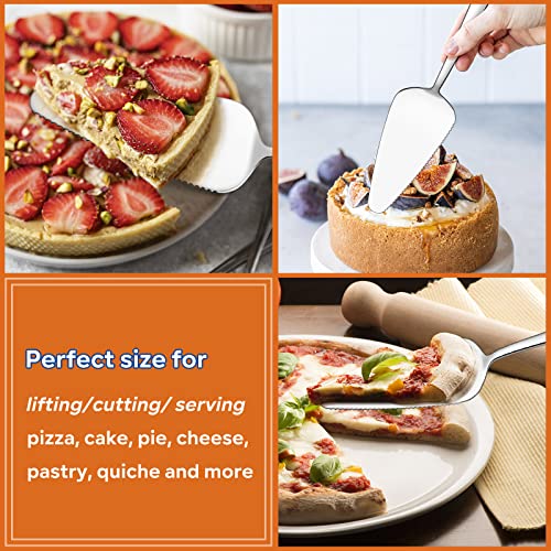 Pie Server Set Of 5, E-Far 8.9 Inch Stainless Steel Cake Server Cutter For Pastry Cheese Pizza, Serrated Edge With Square Handle, Mirror Polished & Dishwasher Safe #TOP3