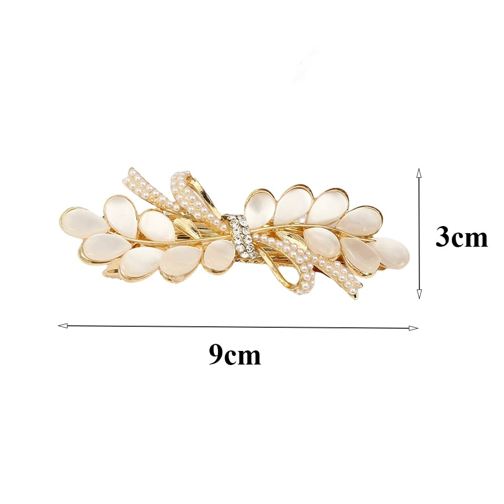 Elegant Wisteria Hair Clips Rhinestones Pearl Hair Barrettes Metal Spring Clip Headwear Accessories for Women(Gold) - Image 2