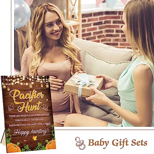 Image of Thyle 51 Pcs Fall Pumpkin Baby Shower Games a Little Pumpkin Is on The Way Thanksgiving Pacifier Hunt Include Hunt Sign and 50 Acrylic Pacifiers for Baby Shower Gender Reveal Autumn Theme Decoration