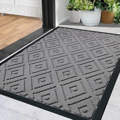 REFETONE Front Door Mat, Door Mats Outdoor Entrance Non-Slip Rubber Backing Doormats, Heavy Duty Outdoor Mat, Waterproof Dirt Trapping Welcome Mat for Outside Front Door Entryway Patio, 17x29.5, Grey Cover