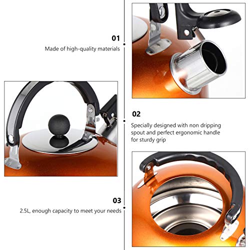 Cabilock Stainless Steel Tea Kettle Stovetop Whistling Teakettle Teapot With Handle Pour Over Coffee Kettle For Home Restaurant Hotel Orange #TOP7