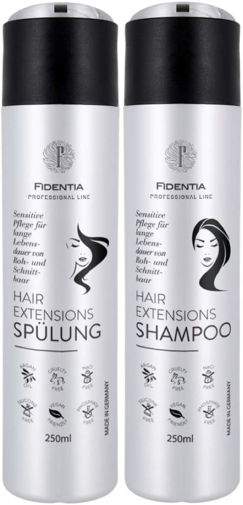 Fidentia Hair Extensions Shampoo & Conditioner 250 ml Each Sensitive Silicone Free High Percentage Argan Oil for Raw Hair