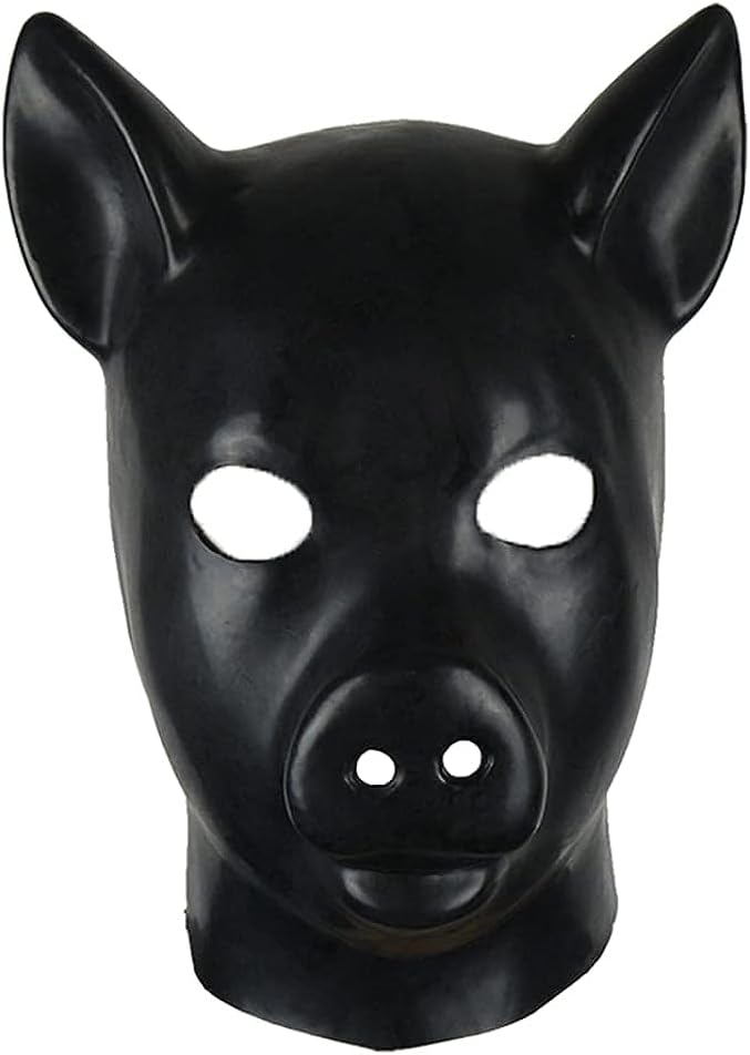 Full head 3D Mould Latex Pig Animal Pink Latex Mask Hood Latex Bondage Japanese Fox Mask